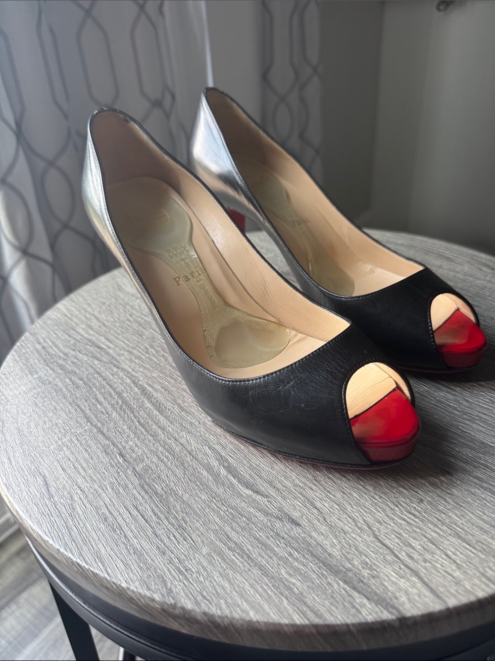 Christian Louboutin Very Privie Black Leather Peep-Toe Pumps